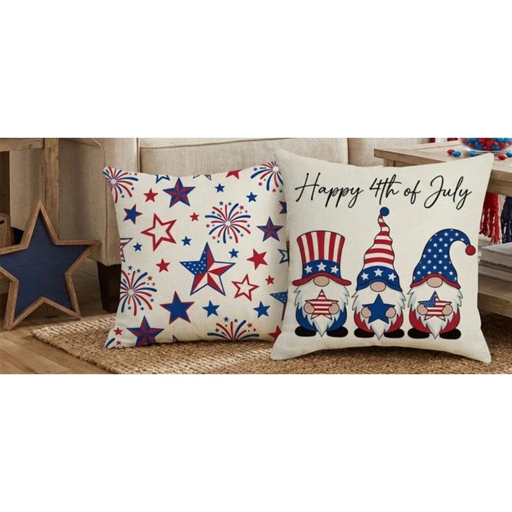 USA Patriotic 4th Of July Pillow Cover Set America 250 Decor Stars Fireworks NEW